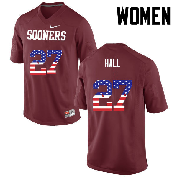Women Oklahoma Sooners #27 Jeremiah Hall College Football USA Flag Fashion Jerseys-Crimson